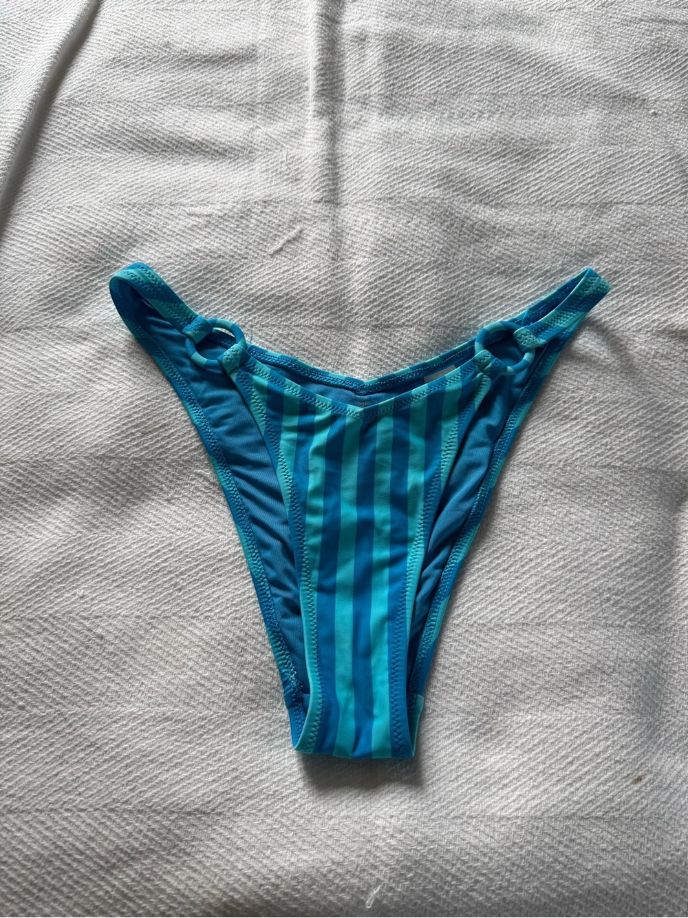 Aerie Low Rise Ring Cheeky Bikini Bottom Teal Striped